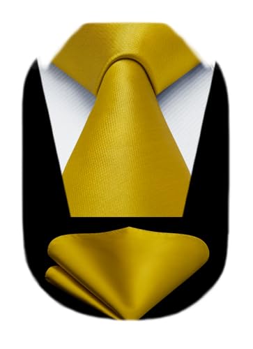 Image of HISDERN Mens Solid Color Ties Formal Satin Necktie and Pocket Square Set Classic Wedding Business Tie & Handkerchief