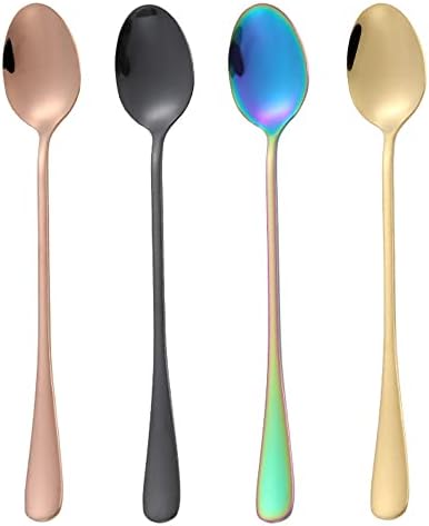 4 Pcs Long Handle Spoons Long Handle Latte Spoons Ice Cream Sundae Spoons Coffee Spoons for iced Coffee iced Tea Milk Shake Ice Cream Sundaes Cool Drinking