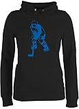 Pullover Damen Hoodie Frauen - Eishockey Trikot Ersatz - Eishockeyspieler blau - M - Schwarz - JH001F