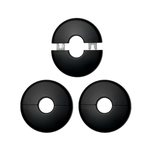 Heiixiao 0.86"/22mm Wall Split Flange, 3Pcs ABS Round Self-Adhesive Escutcheon Plate Buckles Design,Black