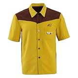 Skycosue Mens Jeffrey Lebowski Cosplay Costume Yellow and Brown Two-Tone Short Sleeve Button-Down Shirt (X-Large)