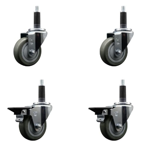Polyurethane Swivel Expanding Stem Caster Set of 4 with 3.5 Inch Gray Wheels and 1