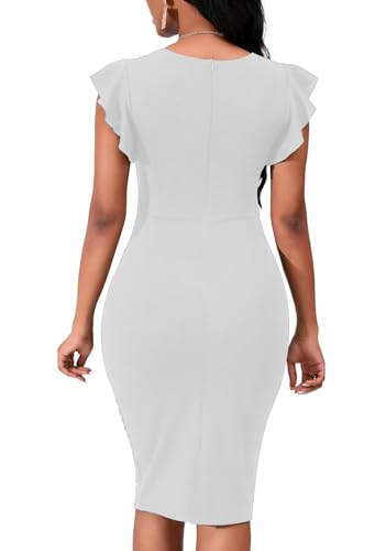 Image of PerZeal Women's 2026 Flutter Sleeve Bodycon Midi Dress Sexy Crew Neck Knit Ruffle Wear to Work Cocktail Party Pencil Dresses