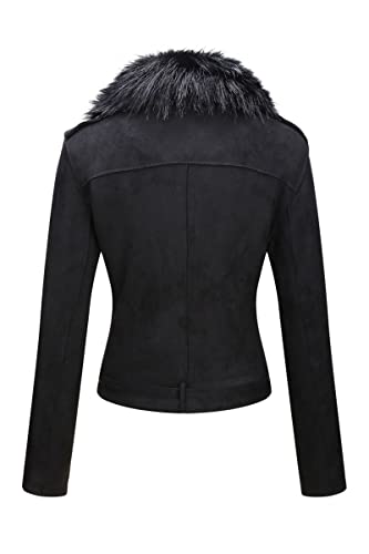 Bellivera Women Faux Leather Suede Jacket Moto Biker Coat Sherpa-Lined Overcoat with Removable Belt2