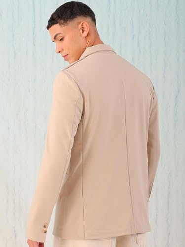Image of The Indian Garage Co Men Comfort Straight Fit Solid Stretchable Single Breated Knitted Blazers