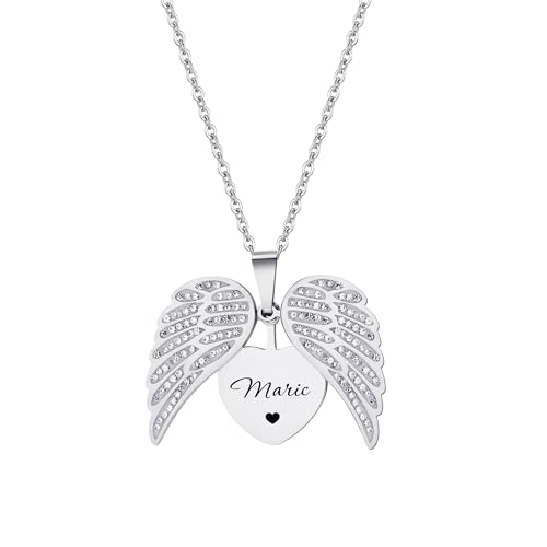 yrozvw Collar Personalizado Nombre Alas Collar Personalizado Grabado Texto Nombre Colgante Alas de Angel Regalo Personalizado para Ella