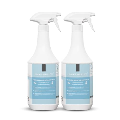 Planet Sensitive® - 2x1L alkoholfreies Desinfektionsmittel für Flächen, Oberflächen & Hände | Wirksam gegen Bakterien, Viren, Pilze, Sporen, Schimmel & entfernt Gerüche | Basisch | Sprühflasche