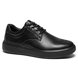 OrthoComfoot Men's Orthopedic Leather Dress Fashion Sneakers: Plantar Fasciitis Business Work Shoes for Heel and Foot Pain Relief, Casual Tennis Outdoor Indoor Dress Shoes Black Size 9
