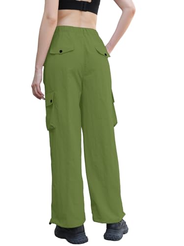 Image of Cromoncent Womens High Waist Parachute Pants Y2K Cargo Trousers with Pockets, Light Army Green, S