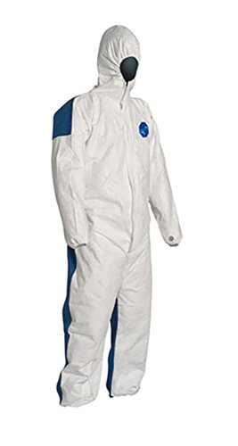 DuPont Tyvek 400D Protective Coverall with ProShield 10 Back, Zipper Front, Hood and Elastic Cuffs, White/Blue, X-Large, 25-Pack