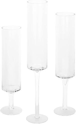 Koyal Wholesale Tall Skinny Floating Candle Holders, Modern Raised Slim Glass Hurricane Pedestal Candles Holder for Weddings, Centerpieces, Home