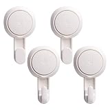 LEVERLOC Suction Cup Hooks Pack of 4 No Drilling & Removable 1 Second Installation White Wall Hooks