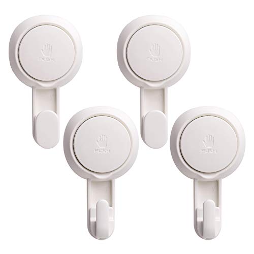 Leverloc Suction Cup Hooks Pack Of 4 No Drilling & Removable 1 Second Installation White Wall Hooks Heavy Duty Suction Cup Hooks Max Hold 11Lbs Hooks With Suction Cup For Bathroom/Kitchen/Hotel #TOP16