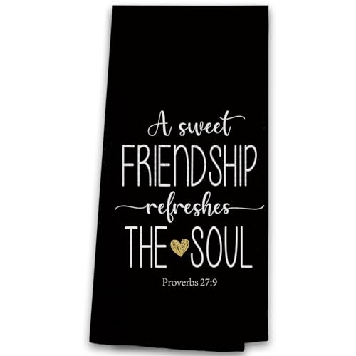 TNUW A Sweet Friendship Refreshes the Soul Kitchen Towels 16X24In, Gift for Friend Woman Dish Towels, Christian Gifts for Women Men, Friendship Gifts Hand Tea Towels for Kitchen Bathroom Decor(Black)