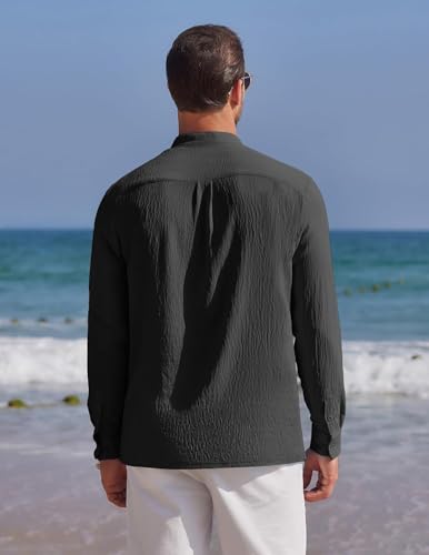 Image of Men's Regular Fit Solid Popcorn Full Sleeve Regular Fit Short Kurta | Solid Pattern Mandarin Collar Straight Kurta