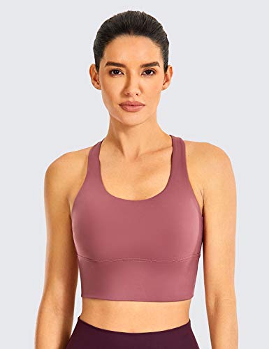 Crz Yoga Strappy Longline Sports Bras For Women - Wirefree Padded Criss Cross Yoga Bras Cropped Tank Tops Misty Merlot Small #TOP1