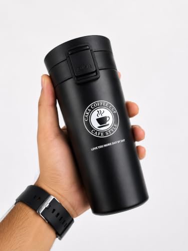 Image of 350ml Stainless Steel Travel Coffee Mug - Double Wall Vacuum Insulated Thermal Tumbler with Leakproof Flip Lid | Hot & Cold Coffee Cup for Office, Travel & Car (Black)