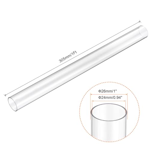 Image of uxcell Clear Rigid Tubing 24mm(0.94 inch) ID x 26mm(1 inch) OD x 1Ft(305mm) Length Round Plastic Polycarbonate Tube