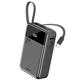 Hichain Power Bank 65W Carga Rápida 20000mAh Bateria Externa Carga Rapida LED Cables USB C Integrados Entrada y Salida Compatible con iPhone17/16/15/13 Plus Pro MAX, Samsung, MacBook, iPad, AirPods