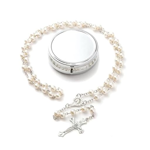 GlamRays Rosaria Beads Catholic - Regalos de confirmación para adolescentes, caja de regalo de metal de estilo simple plateado, rosario de perlas sintéticas blancas, Large, Plata | Ya disponible en tu tienda friki favorita! En mundofriki.es!