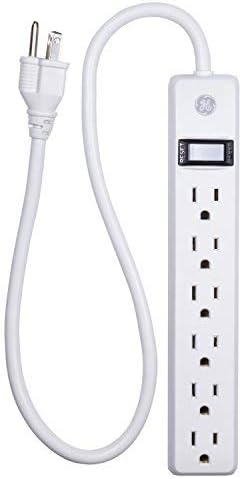 GE Multicontacto de 6 tomas, extensión de 2 pies, enchufe de alta resistencia, conexión a tierra, cortacircuito integrado, 3 clavijas, montaje en