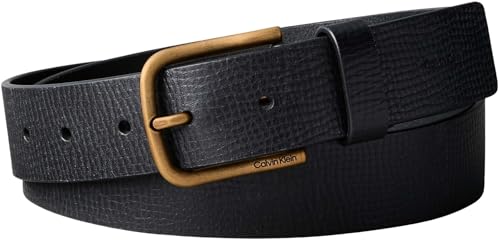 Calvin Klein Herren Gürtel Round Buckle 3,5 cm aus Leder, Schwarz (Black/Antique Brass), 130 cm – Ansicht 1