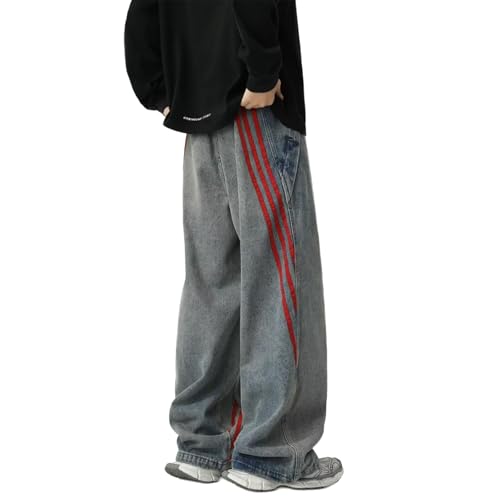 Baggy Jeans Men Draped Vintage Striped Jeans Men Relaxed Fit Washed Stripe Wide Leg Y2k Denim Pants