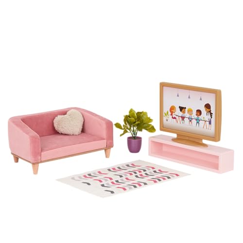Our Generation – OG Lovely Wohnzimmerset – Puppenhausmöbel – Couch, Teppich & TV-Gerät – 46 cm Puppe Zubehör – Vorgetäuschtes Spiel – Spielzeug für Kinder ab 3 Jahren