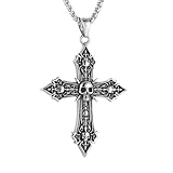 HZMAN Vintage Cross Necklace Stainless Steel Gothic Skull Cross Pendant 22+2In Box Chain