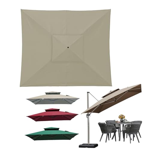 Telo Di Ricambio Per Ombrellone Da Esterno Quadrato A 2 Livelli 3x3m 2.5x2.5M 8 Stecche, Copertura Di Ombrellone Per Ombrellone A Sbalzo Impermeabile Per Giardino Terrazzo Ristorante Bar(Light-Khaki,2