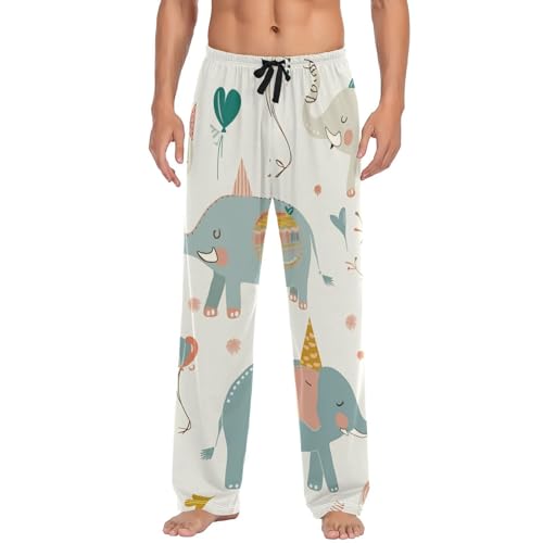 Birthday Elephant Pajama Pants for Men Comfort Sleep Lounge Bottoms Straight-fit with Pockets S-XXL