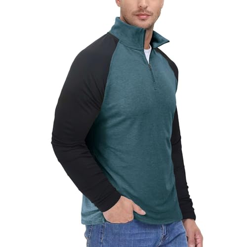 Lu's Chic Men's Long Sleeve Sweatshirts Workout Pullover Tops Half Zip High Neck Fashion Cotton Comfy Pull On Sweat Shirt