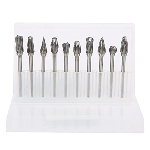 BORDSTRACT 10Pcs Carbide Burrs Set,Tungsten Steel Alloy Carving Tools,Single Cutting Edge Engraving Drilling Bits Tools for Die Grinder Polishing