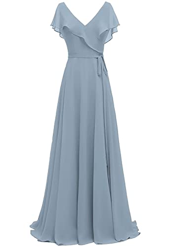 Ly Dress Women's Bridesmaid Gown Formal Party Ball Gown V-Neck Long Evening Dress Grey Blueus14 #TOP15