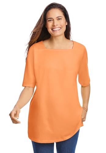 Woman Within Plus Size Perfect Elbow-Sleeve Square-Neck Tee