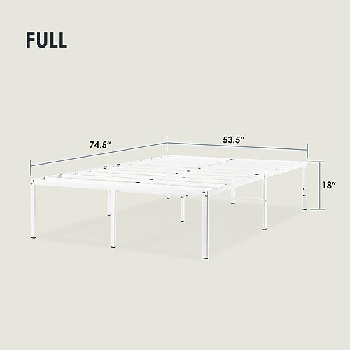 Image of Best Price Mattress 18 Inch Metal Platform Bed Frame, Heavy Duty Steel Slats, White, Full