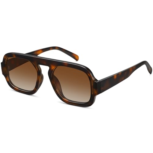 WOWSUN Retro Aviator Sunglasses Womens 70s Square Trendy Shades Sun Glasses