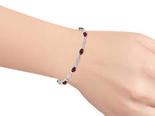 Rylos Stunning Garnet & Diamond Tennis Bracelet Set In Sterling Silver - Adjustable To Fit 7" - 8" Wrist #TOP1