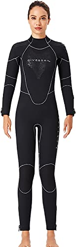 Traje de Neopreno para Mujer de 3 mm de Neopreno de Cuerpo Completo de una Pieza de Manga Larga Trajes de Buceo Traje de baño con Cremallera Trasera para Buceo Surf Snorkeling Natación,XL (L)