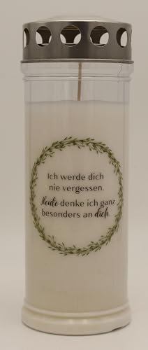 Bougie funéraire avec brûleur de 7 jours, bougie funéraire, bougie de cimetière, transparente, motif « Je ne t'oublierai jamais »