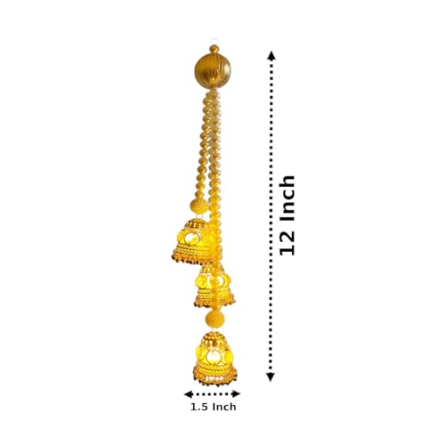 Image of Divyakosh Wall Hangings For Home Decoration, Set Of 2 Diwali Lights, Handmade Diwali Decoration Wall Hangings, Door Valance Hanging With LED T-Lights For Wedding Decor,Beads,Gold, 12 Inches