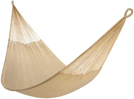 Handwoven Hammock by Yellow Leaf Hammocks - Double Size, Fits 1-2 PPL, 400lb max - Weathersafe, Super Strong, Easy to Hang, Ultra Soft, Artisan Made - Color: Natural Khaki