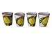 Hand Painted Italian Ceramic Shot Glasses Set of 4, 1.25 oz Lemon & Pomegranate Limoncello Cups, Red Rim Ceramic Shot Glass Set, Mediterranean Pottery Drinkware, Handmade Tasting & Tequila Cups
