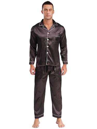 Mens Silk Satin Pajamas Set Long Sleeve Sleepwear Soft Button Down Loungewear Pjs Set
