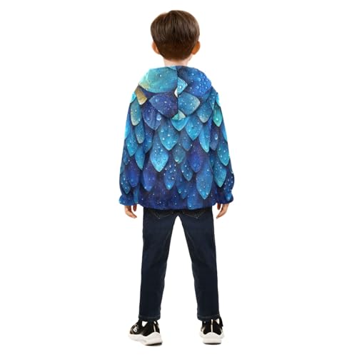 Boys Girls Fleece Jacket Cartoon Blue Fish Scales Print Kids Warm Hooded Outwear Coat4