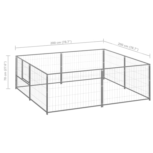 Vopese Stahl Hundezwinger 200x200x70cm Silbern, für gro?e Hunde, mit guter Belüftung, sicher und langlebig Model3082118