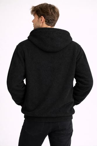 Image of FUNKY MONKEY Unisex Coral Fleece Hoodie Half Zip Pullover|Ultra Soft Sherpa Sweatshirt with Kangaroo Pocket|Winter Warm Casual Hoodie for Men