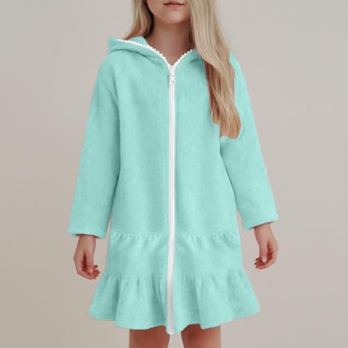 Girls Swim Cover Up Kids Toddler Swimsuit Coverup Terry Zip-Up Beach Bathing Suit Long Sleeve Hooded Ruffle Dress3
