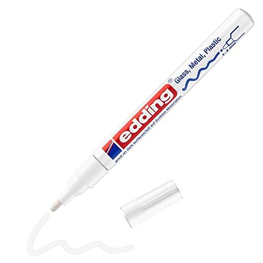 edding 751 marcador de tinta opaca brillante - blanco - 1 rotulador - punta redonda 1-2 mm - rotulador brillante efecto lacado para vidrio, piedras, madera, plástico, papel - color permanente