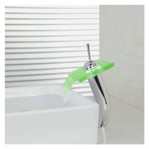 Robinet cascade LED anti-brûlure en verre chrome pour lavabo